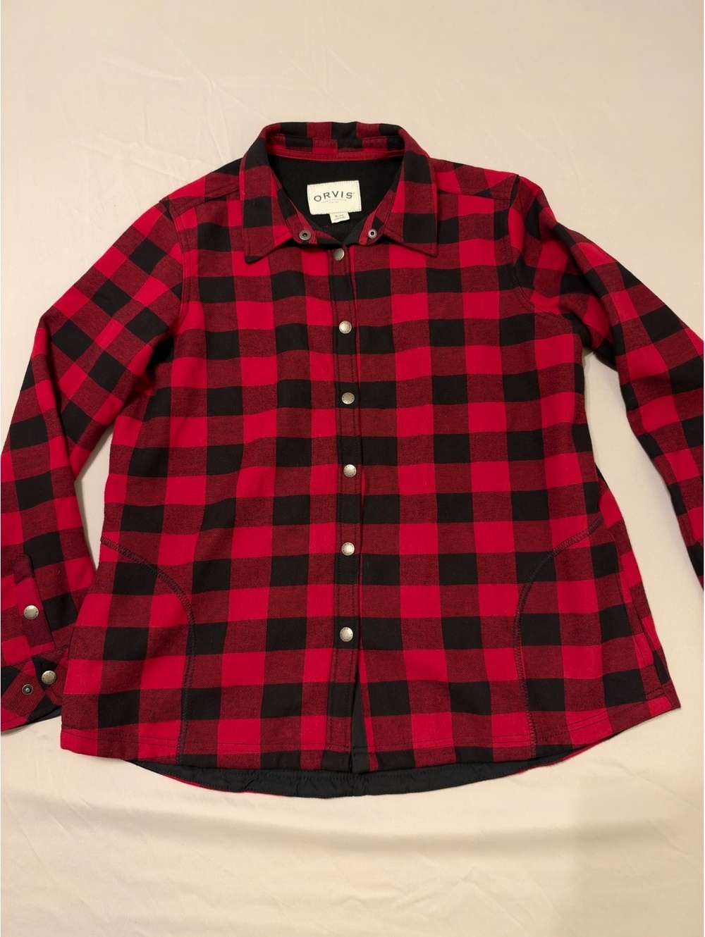 Orvis Women's Red and Black Buffalo Plaid Button-Up Shirt Jacket, Size XL